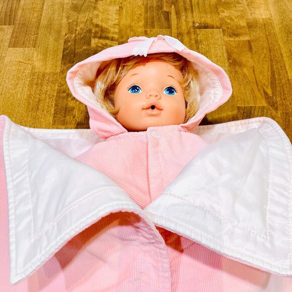 VTG 60s Robe-n-Hood Pink Corduroy Baby Doll Bunting Blanket Vintage Doll Prop - Picture 15 of 16